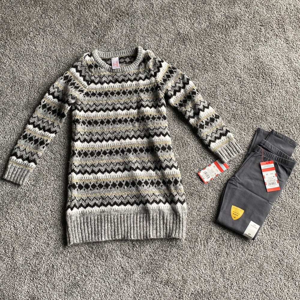 Cat and jack brand long sleeve dress and leggings. Size 5t, both new with tags.